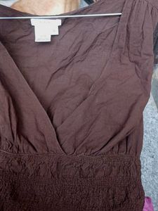 Brown V-Neck Sleeveless Top