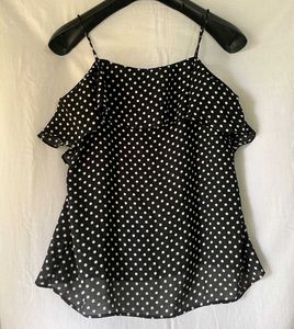 VanHeusen Black Polka Dot Cold Shoulder Top