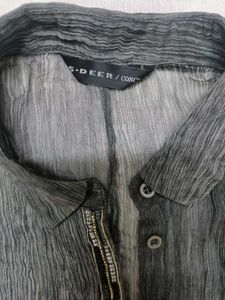 Gray Sheer Button Down Top