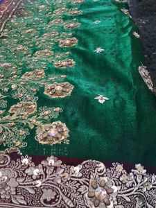 Green  Banaras Embroidered Fabric Heavy Work Saree