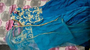 Blue &amp; Gold Embroidered Kurta Set