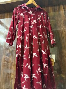 Red Leaf Print Co-ord Set - Tunic &amp; Pants