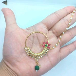 Brand Press Nose Ring With Chain ( Nathni)