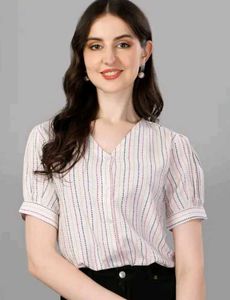 Striped Puff Sleeve Casual Top