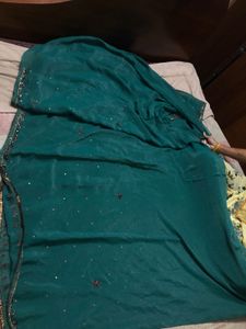 Teal Saare with Maroon Floral Embroidery