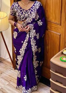Silk Embroidery Saree With Stitch Blouse