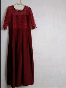 Elegant Maroon Lace Dress