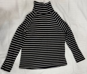 Black &amp; White Striped Cold-Shoulder High Neck Top