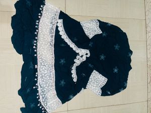 Green  Lace Trim Tiered Dress