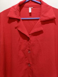 Red Long Sleeve Button-Up Shirt