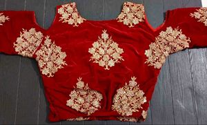 Designer Red Velvet Embroidered Blouse