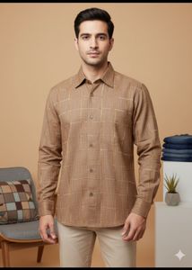 Men's Brown Checked Shirt