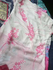 White &amp; Pink Flower Printed Beautiful Top For Girl