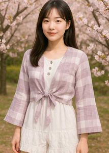 Lilac Plaid Tie-Front Top