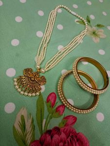 Pearl Necklace And Pear Bangles