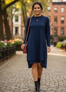 Navy Blue Layered Tunic Dress