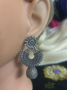 Boho Silver Jhumka Earrings
