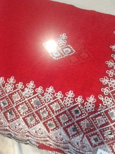 Elegant Red Mirror Work Saree