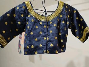 Navy Blue Beautiful Embroidery Design Blouse
