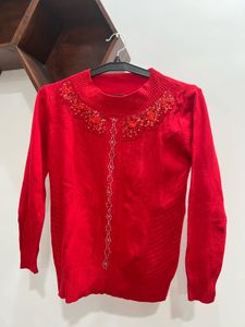 Red Embellished Sweater