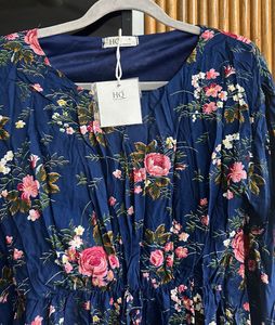 Blue Floral Print Mini Kaftan, Size 36-38