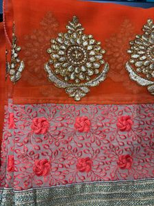 Orange Embroidered Saree