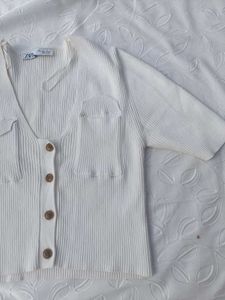 Zara White Knit Crop Top