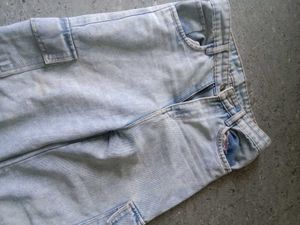 Wide Leg Cargo Jeans With Bow Detailing