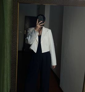 Creamish White Pinstripe Crop Blazer