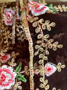 Embroidered Brown Net Dupatta
