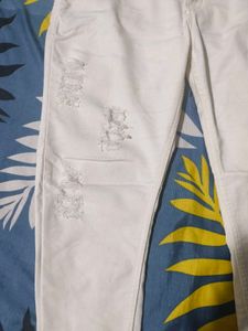 High Waist White Torn Jeans For Sale