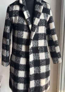 Checkered Wool Blend Coat
