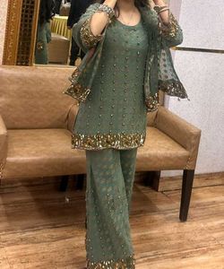 Elegant Green & Gold Embellished Kurti Set