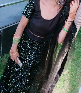 💚Green Black🖤💚sparkling sequin lehenga set🖤