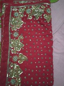 Red &amp; Gold Embroidered Saree