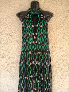 Elegant Green &amp; Black SEQUINNED Maxi Dress