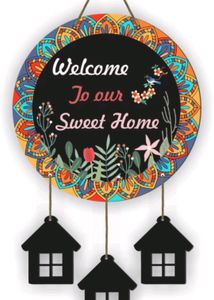 Wooden Welcome To Our Sweet Home Wall Hanging For Home Doctor(40.64  Cm× 22.86 Cm ) Multicolour
