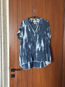Blue Tie-Dye Button-Down Top