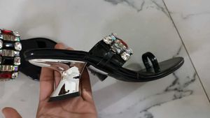 Sparkly Embellished Black Sandals