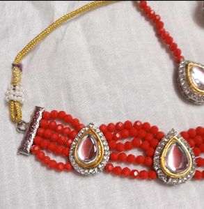Red kundan Jewelry Set with tikka