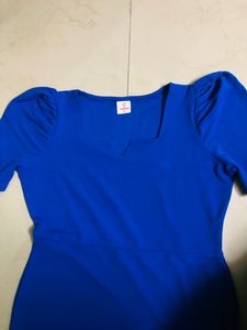 Royal Blue Bodycon Dress With Ruffle