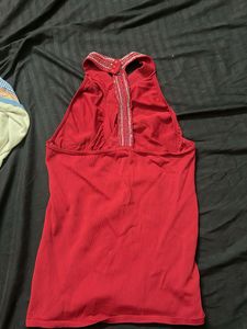 Red Halter Top Embellishment Beaded Y2k