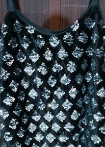 Sequin Embellished Velvet Tank Top