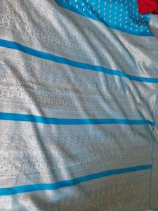 Blue Paisley Silk Saree With Blouse.