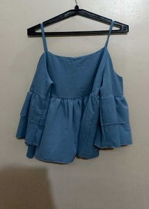 Blue Ruffle Sleeve Top