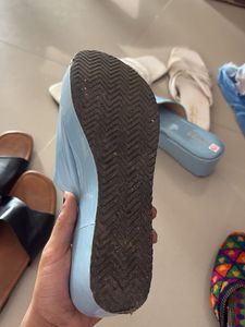 Light Blue Patent Leather Slides