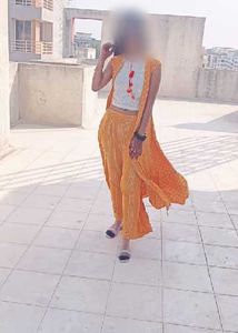 Orange Pleated Palazzo Pants Set