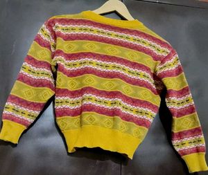 Musturd &amp; Maroon Printed Sweater For 4-5 Year Boy