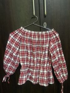 Checked Bardot Red Top