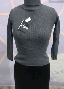 High Neck Grey Top